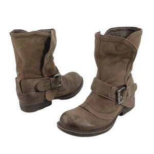 OTBT Womens Hartland 7.5M Leather Mid Calf Boots Boho Western Slouchy Brown